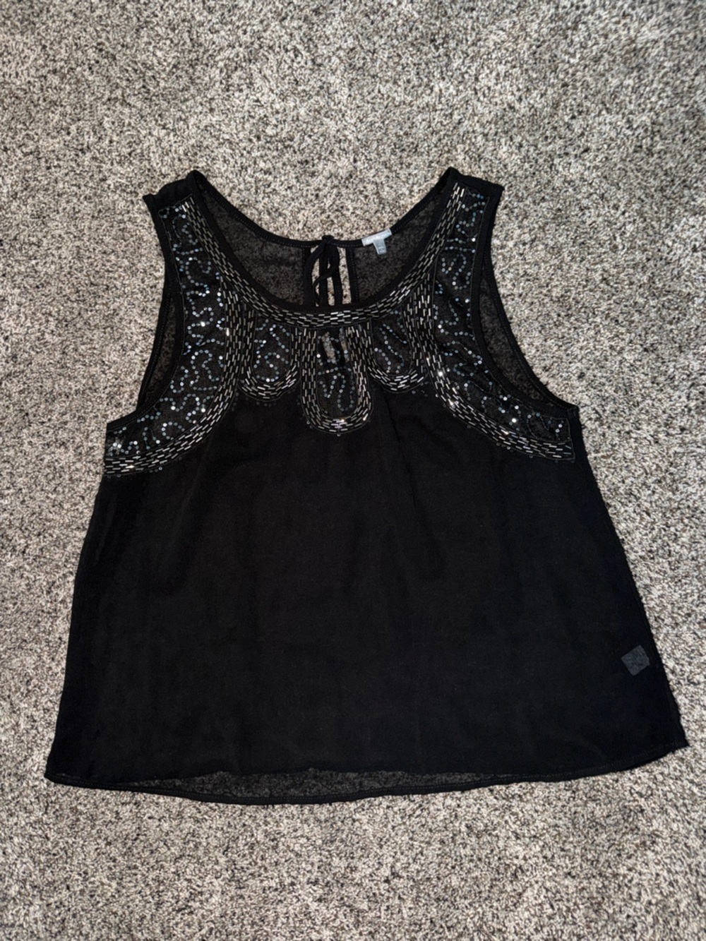 Embellished Black Sleeveless Tank Top